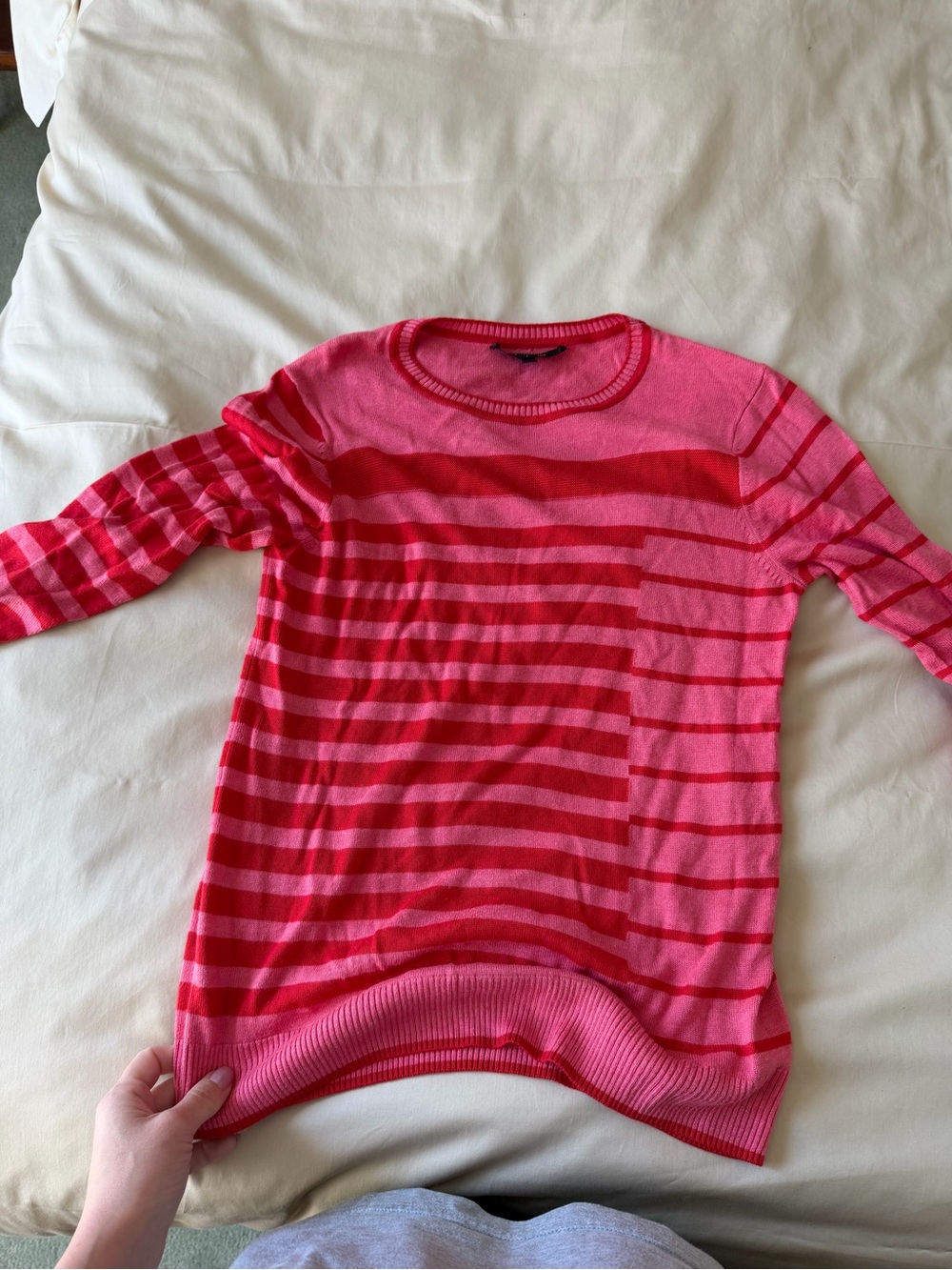 🗽St. John Pink & Red Striped Crewneck Sweater